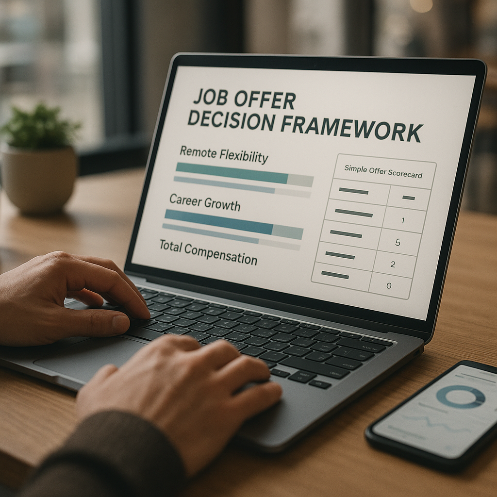Job Offer Decision Framework 2025: Score Remote Flexibility, Career Growth, and Total Compensation (With a Simple Offer Scorecard)